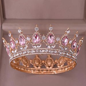 Mode lyxcirkel rosa kristalldrottning kronor full rund brud tiara för bröllopsfest kvinnor strass hårtillbehör x0625284y