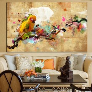 Modernes abstraktes Tierölgemälde auf Leinwand, Papagei, Vogel, Wandkunst, Bild für Büro, Raumdekoration, handgefertigte Weihnachtsdekoration