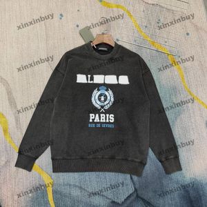 Xinxinbuy Men Designer Hoodie Sweatshirt Wash Ear Wheat Letters Tryck på långärmad kvinnor Blue Black Grey S-2XL