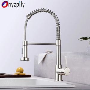 Küchenarmaturen Frühling gebürstet Waschbecken Wasserhahn Pull Down Sprühdüse Einhebelmischer Kalter Edelstahl Modern 231030