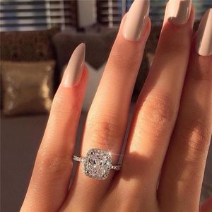 Löfte ring 925 Sterling Silver Cushion Cut 3CT Diamond Engagement Wedding Rings for Womens Fashion Jewelry279V