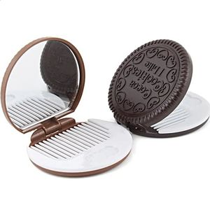 Compacto tshou593 em forma de biscoito chocolate mini espelho de maquiagem compacto espelho de bolso portátil dobrável espelho cosmético 231030