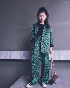 Conjuntos de roupas crianças menina leopardo impressão casaco roupas conjunto 8 10 anos moda 2 peças dança hiphop mostrar ternos adolescentes