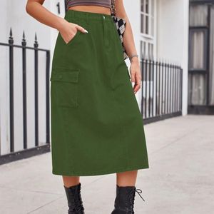 Skirts 2023 Elegant Straight Long Denim High Waist Button Pockets Split Fashion Retro Maxi