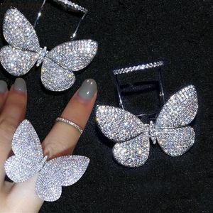 Choucong ręcznie robiony Flying Butterfly Pierścień Mrico Pave 299pcs 5A Cyrron CZ 925 Srebrny Party Wedding Pierścienie dla kobiet236m