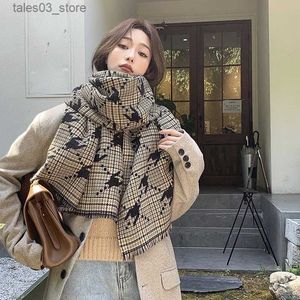 Scarves Fashion Brand Cashmere Scarf Women Winter Autumn Houndstooth Plaid Long Pashmina Cold Day Double-sided Tassel Thick Shawl Ladies Q231031