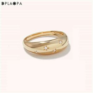 DPLAOPA 925 Sterling Silver Gold La Dome CZ Zircon Star Ring Luxury Jewelry Screw Fine Fashion Round Wedding Jewels249p