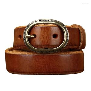 Belts Pure Cowhide 2.6cm Wide Thick Genuine Leather Belt For Men Women Strap Copper Pin Buckle Female Top Quality Jeans Waistband