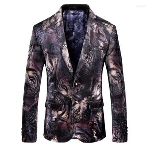 Männer Anzüge Herren Gedruckt Party Blazer 2023 Design Mode Samt Blazer Bühne Tragen Männer Plus Größe 4XL 5XL Slim fit Jacke