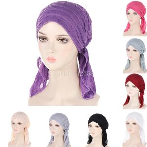 Novas mulheres pré-amarrado turbante gorros crânios chapéu árabe headwrap turbante gorro lenço hijab muçulmano quimio boné perda de cabelo