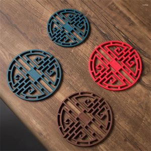 Table Mats TPE Soft Adhesive Hollow Solid Color Round Placemat Simple Classical Chinese Wind Heat Insulation Anti-skid Wear Easy To Clean