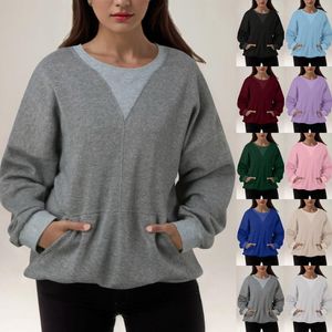 Kvinnors blusar stitch tröjor överdimensionerade kvinnor blus vinter fickor lapptäcke fasta färg damer franska tröja lösa harajuku