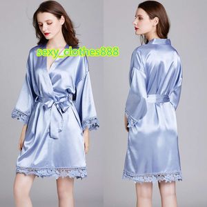 Benutzerdefinierte Seidenpyjamas OEM/ODM Hot Sexy Seidensatin Nachtrobe Druck Kimono Robe Bademantel Sommerkleid Kleid Damennachtwäsche