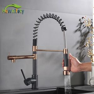 Kitchen Faucets Spring Sink Faucet Rose Gold Color Matching Cold Bath Mixer Tap Modern Free Rotation Pull Down Spout 231030