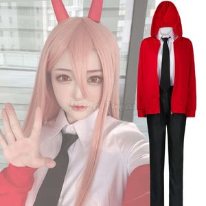 Anime Chainsaw Man Power Cosplay Kostüm Erwachsene Frauen Hoodies Jacke Hose Teufel Horn Haarband Fliege Halloween Outfits C130M252