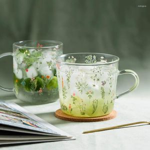 Copos de vinho 450ml grama planta padrão vidro borosilicato leite copo de café festa suco caneca de cerveja cozinha drinkware bonito presentes de aniversário da menina