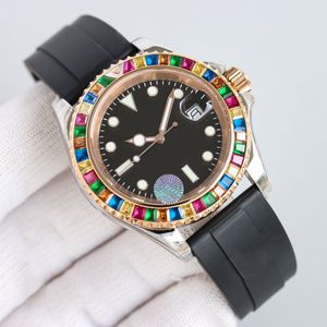 Mens Rainbow Diamond Bezel Watch Automatic Mechanical 2836 Movement Watches 40MM Classic Business Sapphire Rubber Strap