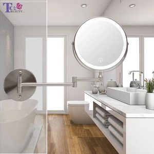 Compact 8 Inch Wall Mounted Bathroom Mirror Adjustable LED Makeup Mirror 10X Magnifying Touch Vanity Cosmetic with Light 231030
