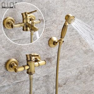 Cabeças de chuveiro do banheiro torneiras de banho de bambu conjunto torneira da banheira misturador de água guindaste bronze antigo terminado com mão el740 231030