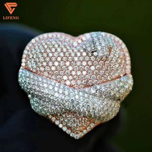 Özel ince mücevherler tam buzlu dışarı 925 gümüş yüksek kaliteli vvs moissanit yüzük iki ton kalp şekli nişan yüzüğü erkekler için