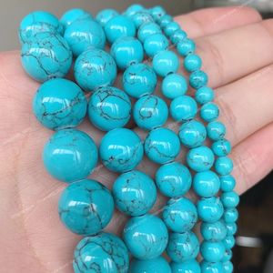 Natural Blue Howlite Turquoises Stone Round Loose Beads For Diy Bracelet Accessories Jewelry Making 15'' Strands 4/6/8/10/12mm Fashion JewelryBeads Jewelry