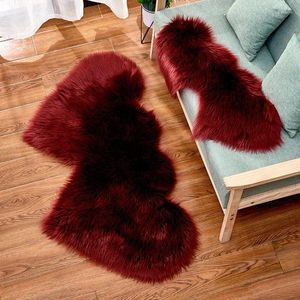 Carpets Solid Living Room Rug Romantic Double Heart Artificial Wool Sheepskin Long Hair Bedroom Sofa Decoration Cushion 35 70cm