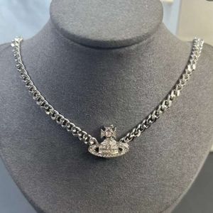 Designer Viviene Westwood jewelry New Western Empress Dowager Magnetic Buckle Full Diamond Saturn Thick Chain Tidal Brand Hip Hop Cool Style Stacked Cuban Necklace