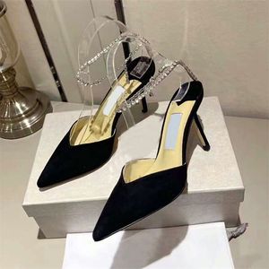 Designer women's high-heeled sandals Summer Fashion leather slippers Sexy stiletto Party Shoes High Quality with diamond pointed shoes 8.5cm heels with box