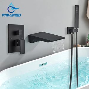 Bathroom Shower Heads Black Bathtub Faucet Chrome Bath Wall Mount Tap Mixer Waterfall Concealed Tub Crane 231030