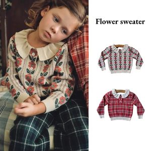 Pullover Koreanische Kind Mädchen Strickwaren Pullover Für 2023 Herbst Kinder Gestrickte Blume kinder Weihnachten Kleidung 231030