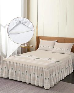 Sängkjol geometriska ränder tropiska växter palmer utrustade sängflödet med örngott madrass täcker sängkläder set ark