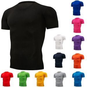 Herren T-Shirts Schnell trocknendes Laufkompressions-T-Shirt Atmungsaktiver Anzug Fitness Enge Sportbekleidung Reiten Kurzarmhemd Worko2193