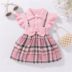 Abiti da ragazza Abito estivo adorabile per bambina Vestiti carino bavero Colletto Fiocco in cotone Abbigliamento per bambini 231030