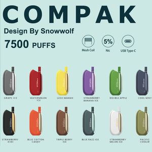 COMPAK Design By Snowwolf Original 7500 Puffs Disposable Vape Puff Vapes Disposable Puff 5% E-Cigarette 650 mAh Type-C Mesh Coil 12 Fruit Flavors