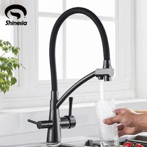 Kökskranar Shinesia Sink Faucet Pure Water Dra ner 360 Rotation Mixer Cold 3 Ways Tap 231030