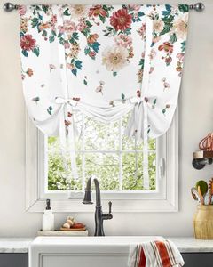 Curtain Plant Flower Summer Window For Living Room Home Decor Blinds Drapes Kitchen Tie-up Short Curtains