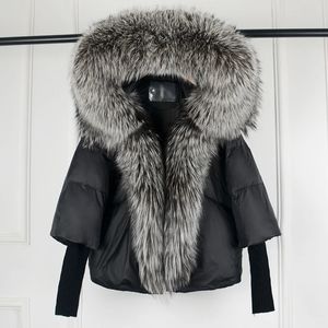 Parka da donna Lagabogy 2023 Inverno Donna Calda giacca d'anatra bianca Cappuccio allentato Piumino Cappotto in vera pelliccia naturale Spessore Capispalla di lusso 231030