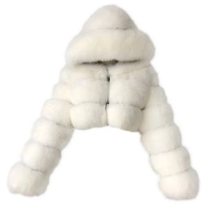 Womens Fur Faux Women Winter Fluffy Furry Long Sleeve Jacket Hooded Full Zipper Solid Color Cropped Short Coat Luxury Warm Outwear S2XL 231031