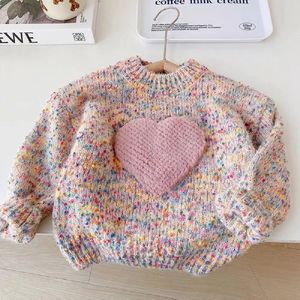 Pullover 2023 Korean Style Autumn Cute Colored Love Fashion Warm Loose Sweater Children's Tops Clothes Girls From 2 To 8 Years 231030