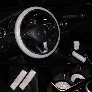 Steering Wheel Covers 7 PCS Flash Gold PU Leather No Inner Ring Car Cover For 37-38cm 14.5"-15" Shoulder Handbrake Gear