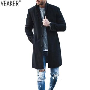 Jaquetas masculinas 2023 outono inverno fino ajuste casaco de lã masculino cashmere misturado longo casaco preto vermelho cinza jaqueta outerwear s3xl 231031