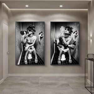 Sexy Girl Sits in a Toilet Nordic Canvas Art Posters And Prints Black And White Canvas Paintings On the Wall Art Pictures Cuadro6985934