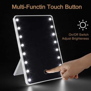 Espelho de maquiagem compacto de 16 LEDs com luz ajustável por toque LED Espelho cosmético iluminado Espelho de maquiagem Espejo De Maquillaje De Mesa 231030