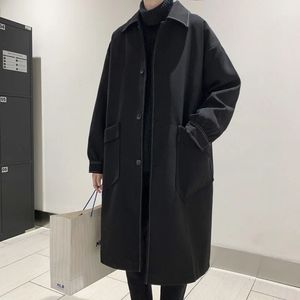 Misto lana da uomo Autunno Trench nero Moda uomo Cappotto lungo casual Uomo Streetwear Coreano Giacca a vento oversize allentata Cappotto da uomo 231030