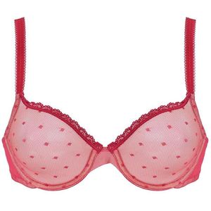 Sutiã sexy vermelho grande para mulheres, malha transparente com fio de bolinhas, roupa íntima, gota 32 34 36 38 40 42 44 a b c d dd e ddd f264v