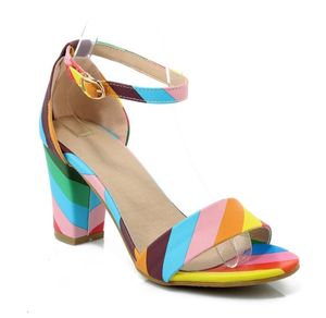 Dress Shoes Female's European And United Style Rainbow Buckle Plus Size 34-44 Peep Toe Single High Heels Sandalias Women Pumps Nigh Club