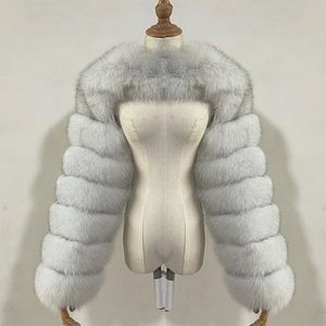 Женская зимняя теплая одежда из искусственного меха, розовое, белое, черное пальто из лисы и куртка с длинным рукавом, пушистый укороченный топ, женская элегантная верхняя одежда 231031