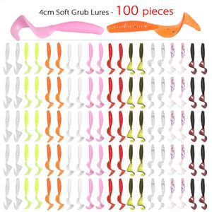 Fishing Accessories 100pcs lot 4cm Soft Artificial Lures Swimbait Tail Grub Worm Moggot Baits for Pesca Tackle 231030