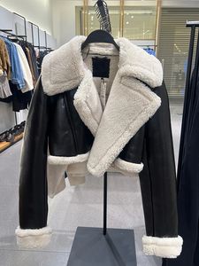 Kvinnors läder faux läder fitaylor höst vinter faux lamm läder jacka kvinnor mode lapel dragkedja kort pu kappa dam tjock varm moto cyklist outwear 231030