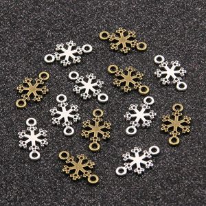 Encantos 40 peças 2 cores 12 21mm produto metal liga de zinco flocos de neve cabem joias conector de natal fabricação diy artesanato artesanal
